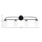 Cavella Four Light Bath Bar in Matte Black with 4" White Muslin Shade