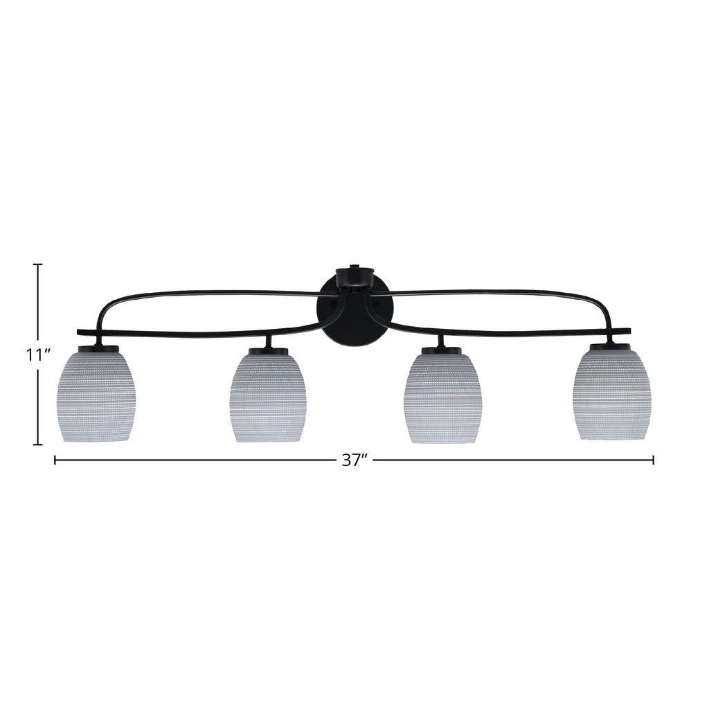 Cavella Four Light Bath Bar in Matte Black with 5" Gray Matrix Shade