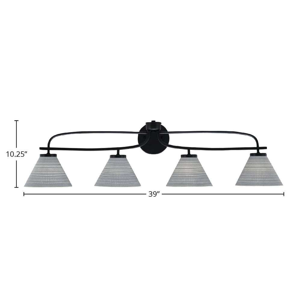 Cavella Four Light Bath Bar in Matte Black with 7" Gray Matrix Shade