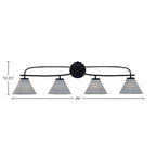 Cavella Four Light Bath Bar in Matte Black with 7" Gray Matrix Shade