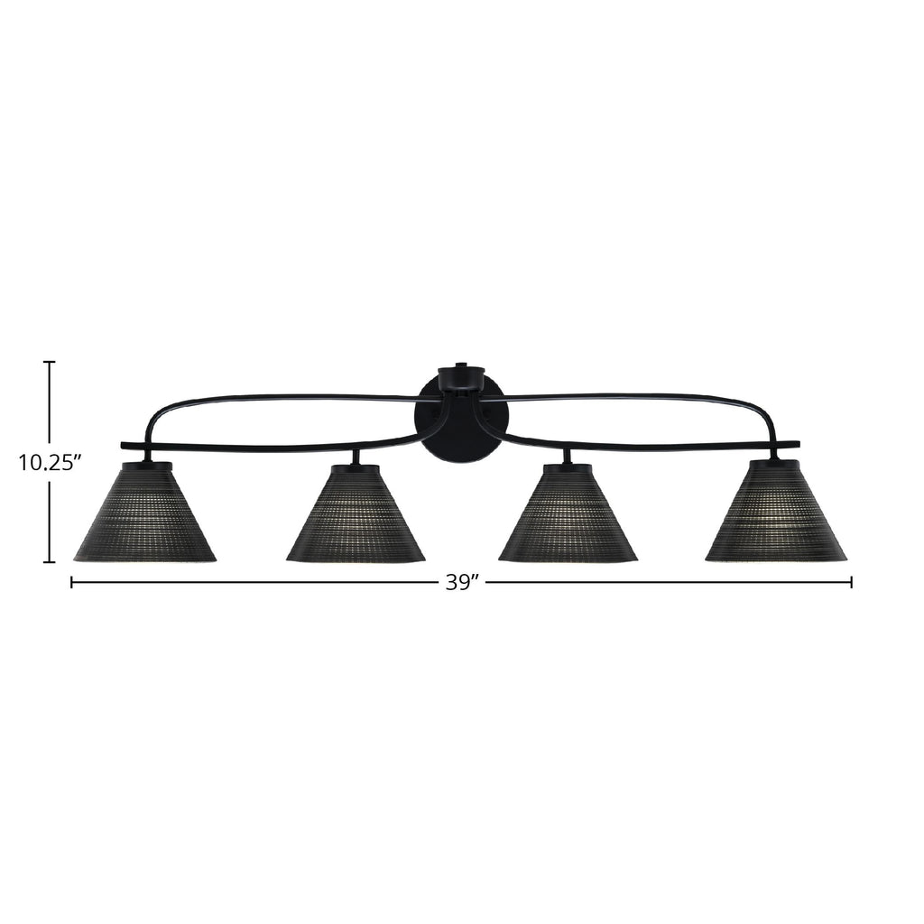 Cavella Four Light Bath Bar in Matte Black with 7" Black Matrix Shade