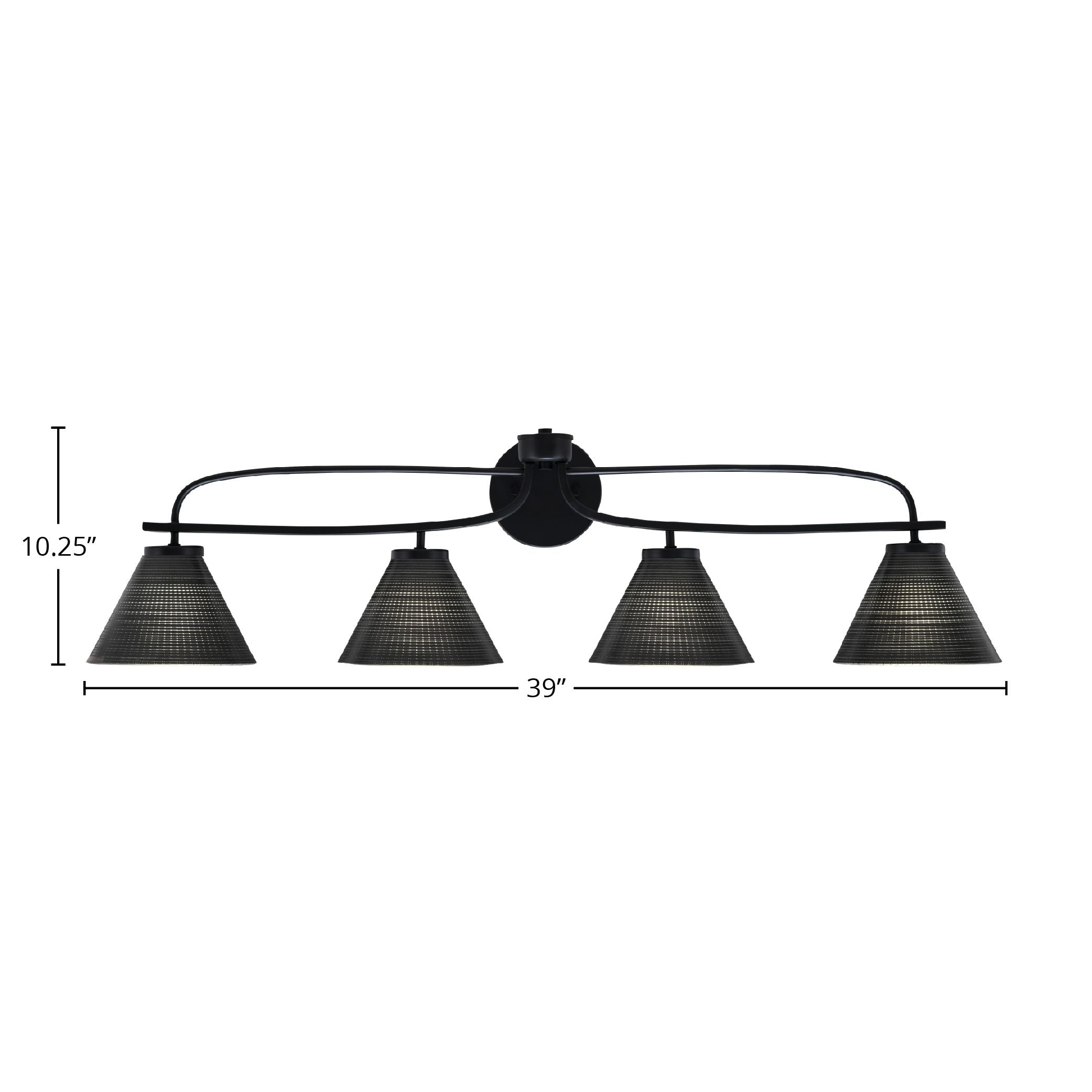 Cavella Four Light Bath Bar in Matte Black with 7" Black Matrix Shade