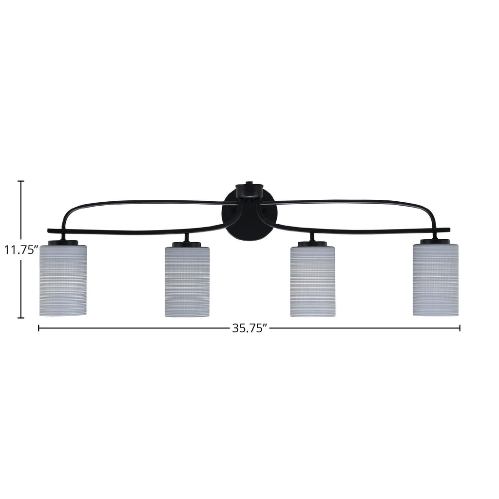 Cavella Four Light Bath Bar in Matte Black with 4" Gray Matrix Shade