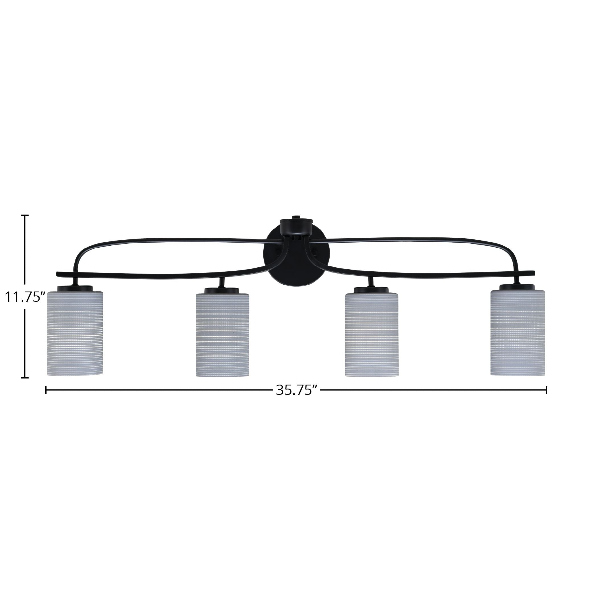 Cavella Four Light Bath Bar in Matte Black with 4" Gray Matrix Shade