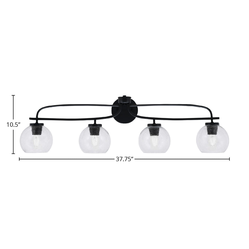 Cavella Four Light Bath Bar in Matte Black with 5.75" Clear Bubble Shade