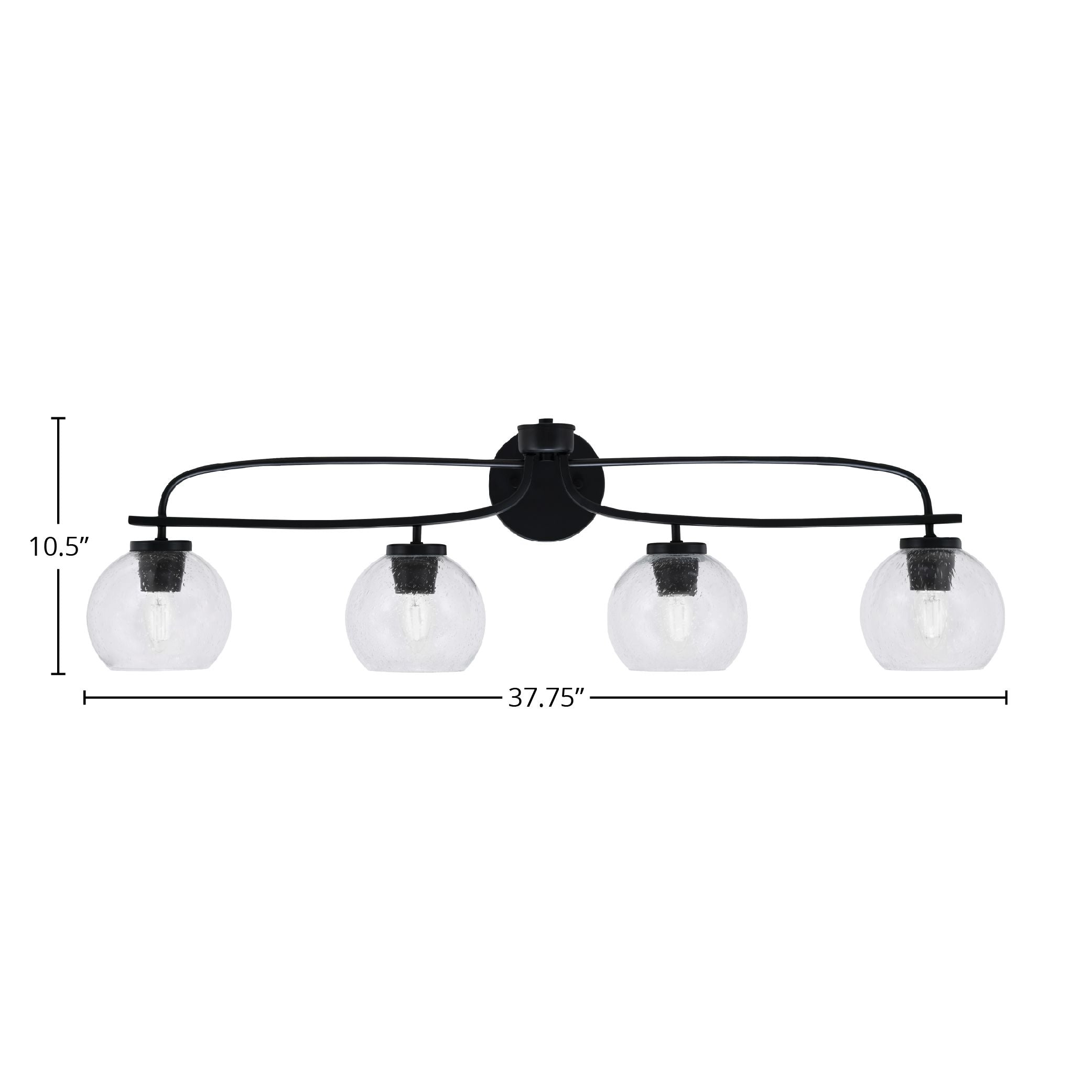 Cavella Four Light Bath Bar in Matte Black with 5.75" Clear Bubble Shade