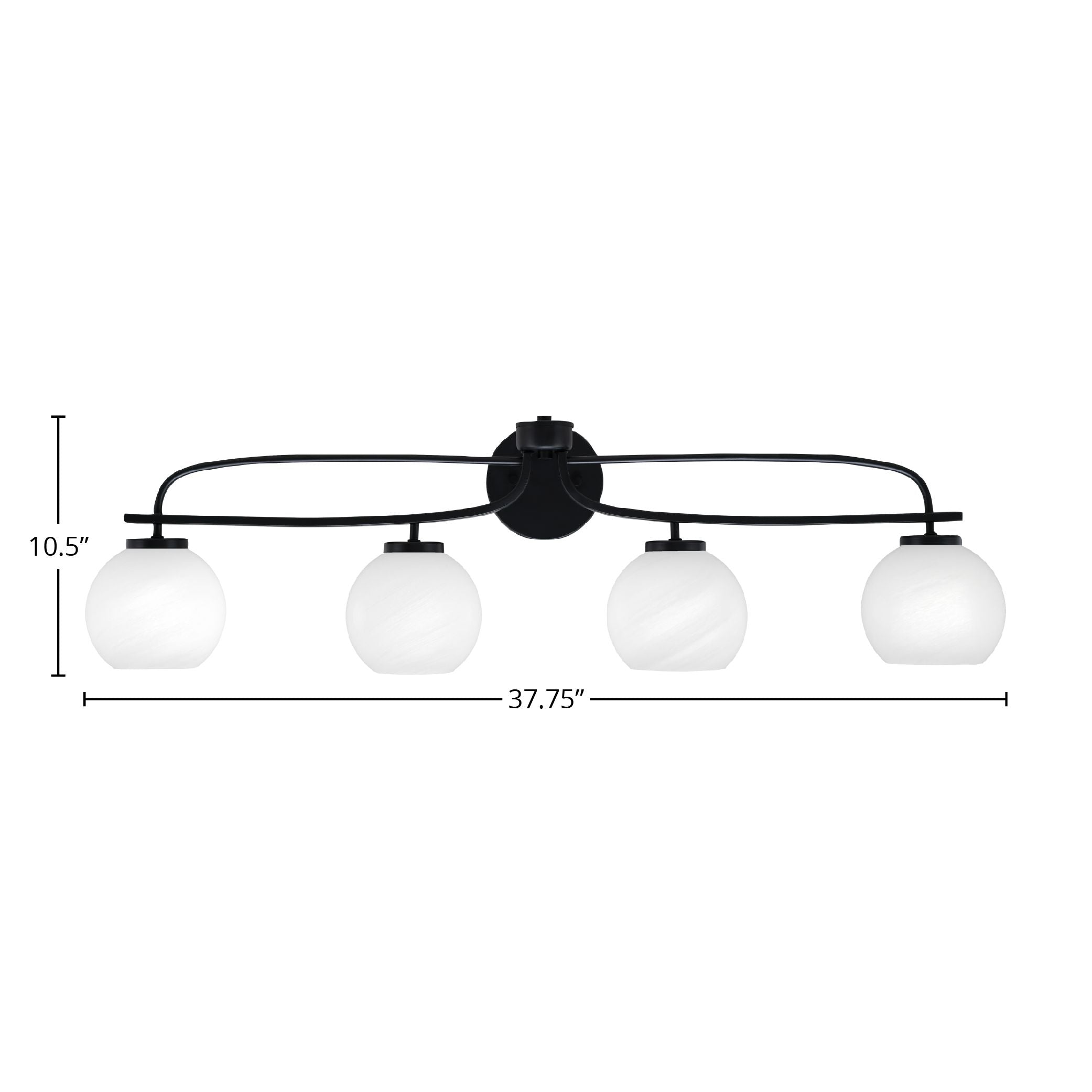 Cavella Four Light Bath Bar in Matte Black with 5.75" White Marble Shade