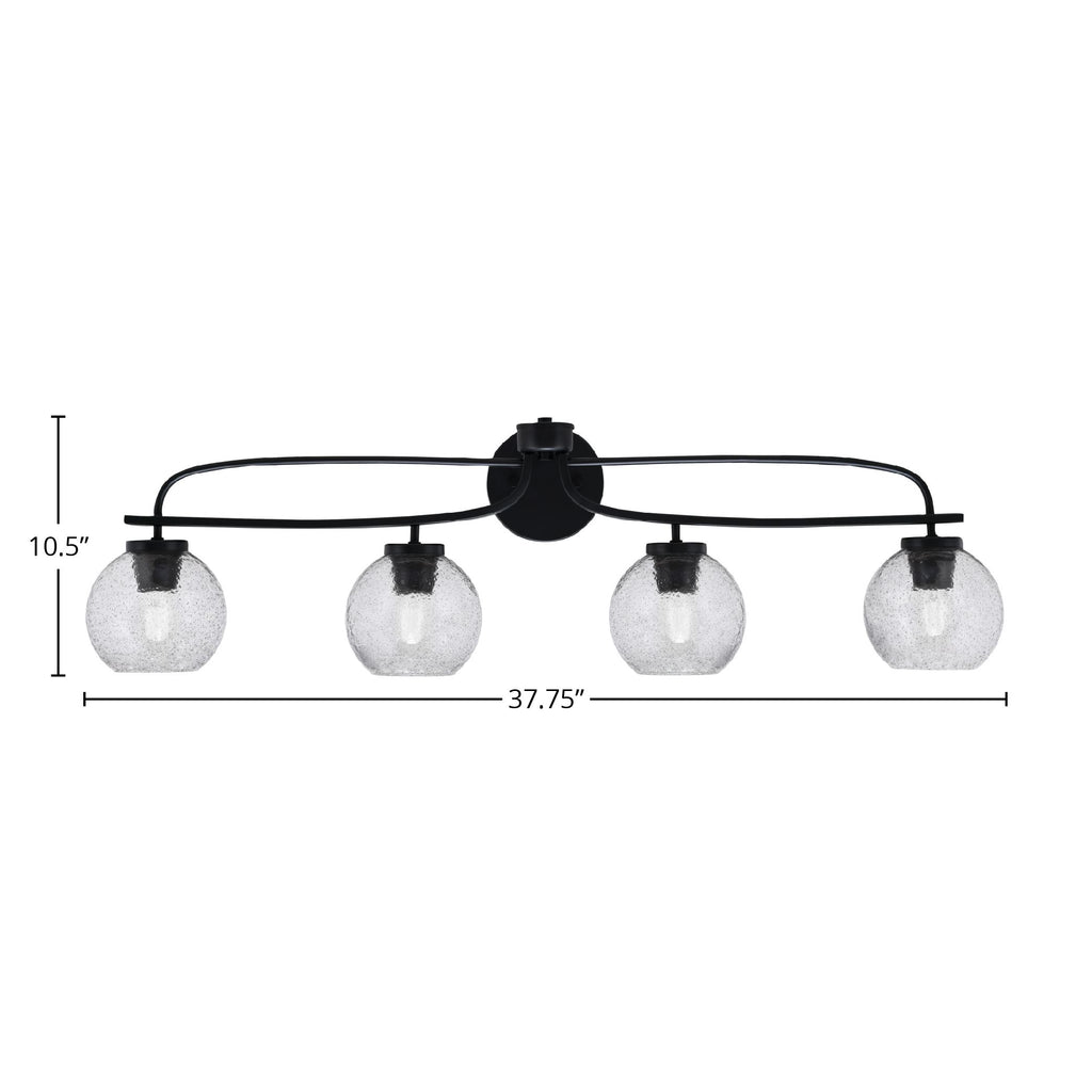 Cavella Four Light Bath Bar in Matte Black with 5.75" Smoke Bubble Shade