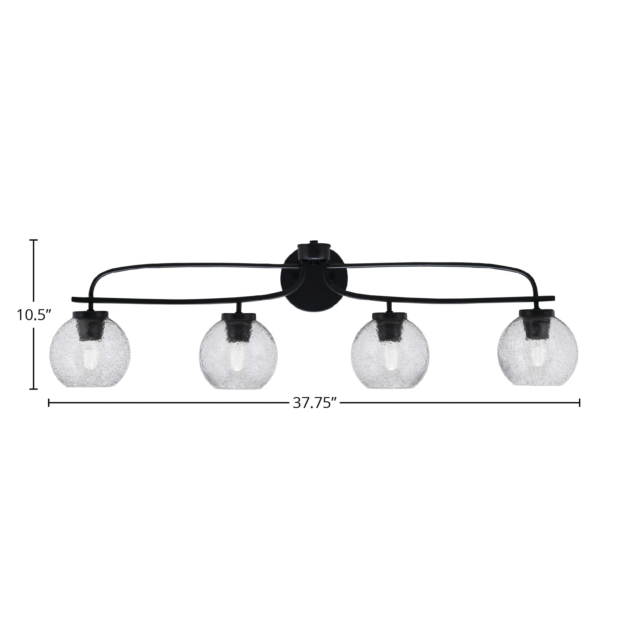 Cavella Four Light Bath Bar in Matte Black with 5.75" Smoke Bubble Shade