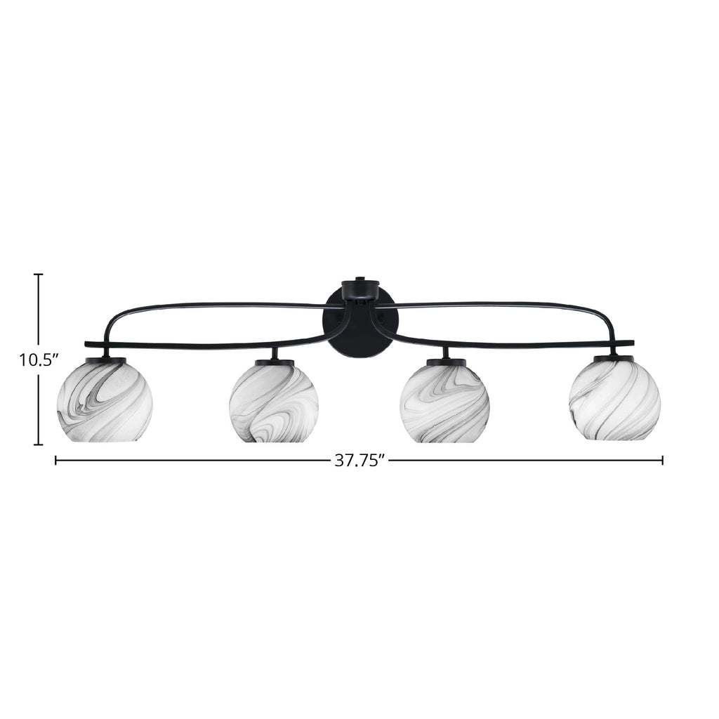 Cavella Four Light Bath Bar in Matte Black with 5.75" Onyx Swirl Shade