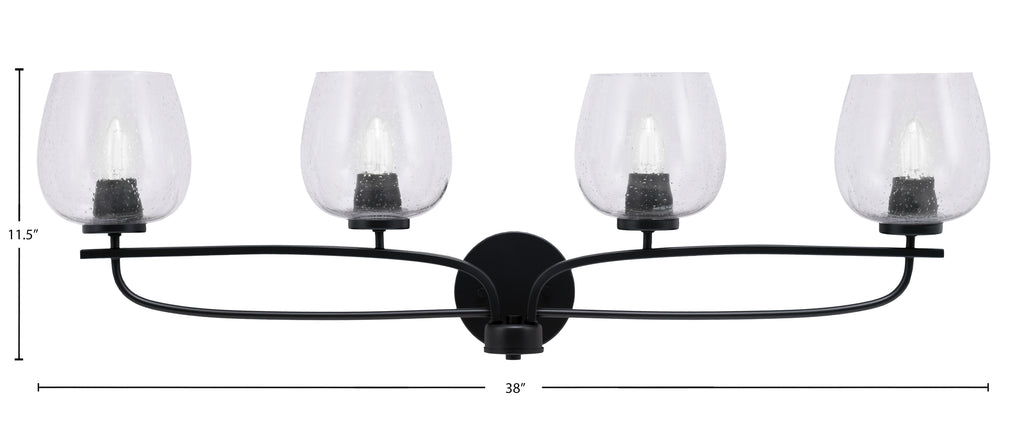 Cavella Four Light Bath Bar in Matte Black with 6" Clear Bubble Shade
