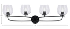 Cavella Four Light Bath Bar in Matte Black with 6" Clear Bubble Shade