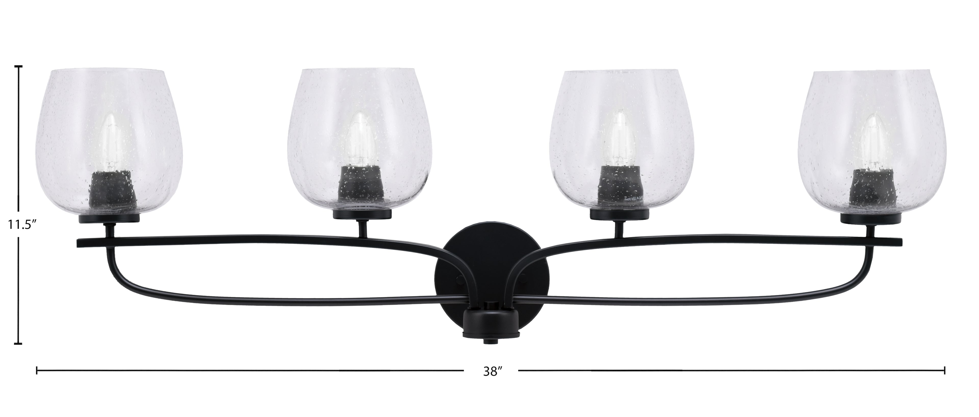 Cavella Four Light Bath Bar in Matte Black with 6" Clear Bubble Shade