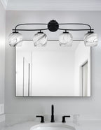 Cavella Four Light Bath Bar in Matte Black with 6" Onyx Swirl Shade