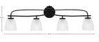 Cavella Four Light Bath Bar in Matte Black with 5" Clear Ribbed Shade