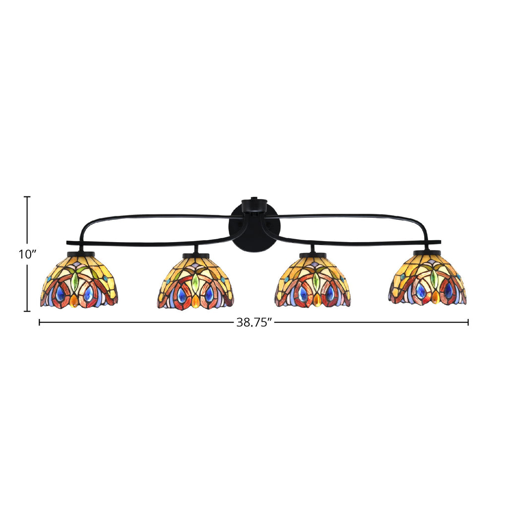 Cavella Four Light Bath Bar in Matte Black with 7" Lynx Art Glass Shade