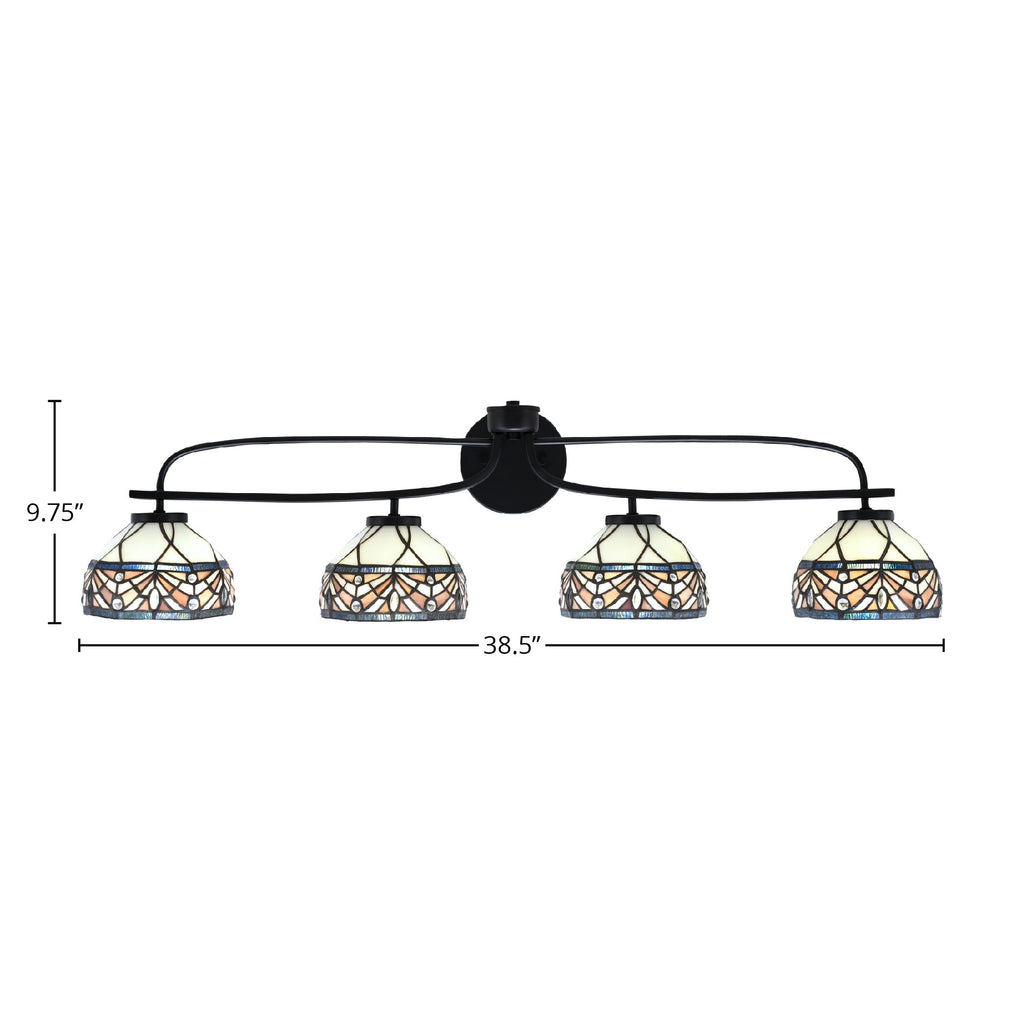 Cavella Four Light Bath Bar in Matte Black with 7" Royal Merlot Art Glass Shade