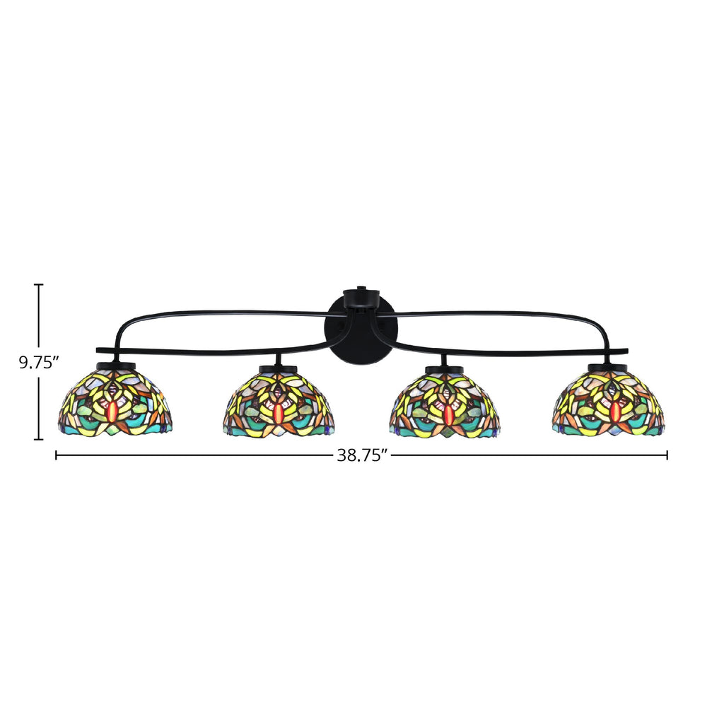 Cavella Four Light Bath Bar in Matte Black with 7" Kaleidoscope Art Glass Shade