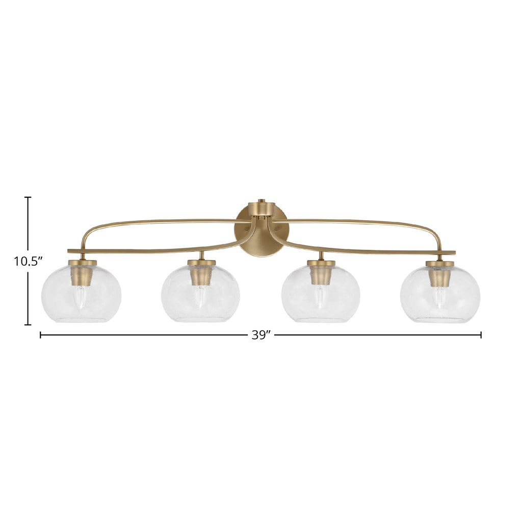 Cavella Four Light Bath Bar in New Age Brass with 7" Clear Bubble Shade