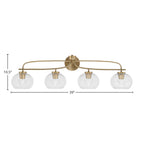 Cavella Four Light Bath Bar in New Age Brass with 7" Clear Bubble Shade