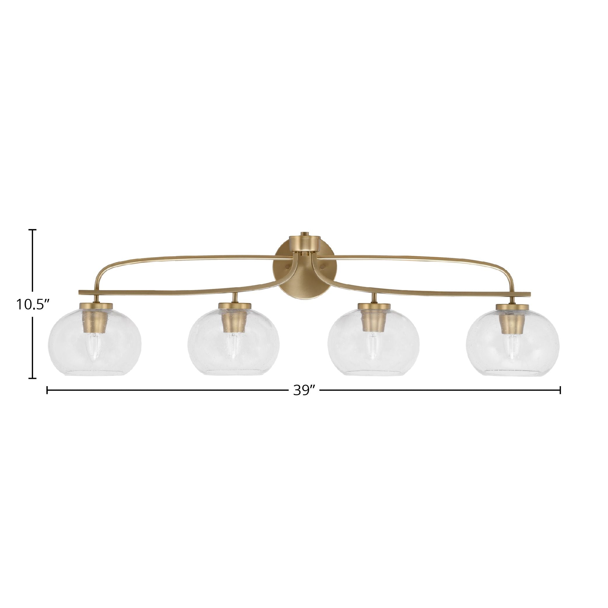 Cavella Four Light Bath Bar in New Age Brass with 7" Clear Bubble Shade