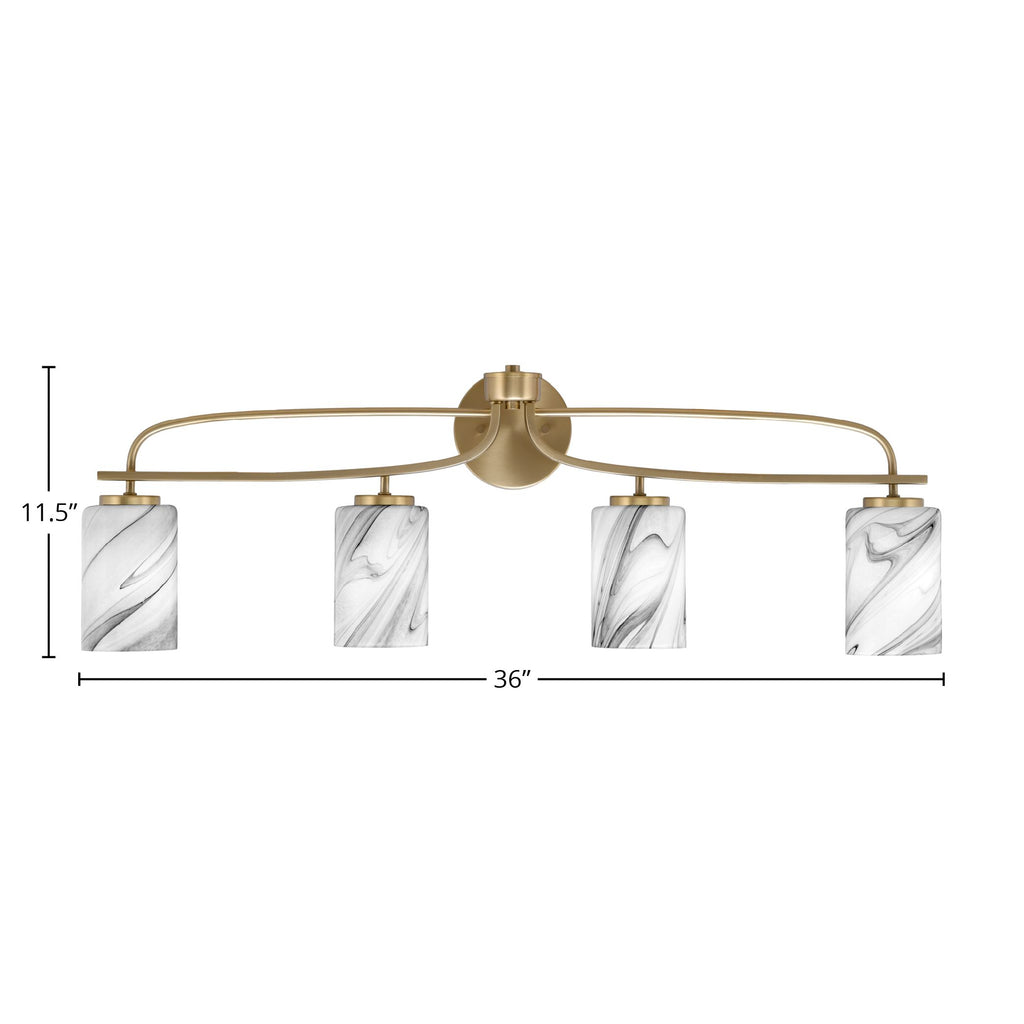 Cavella Four Light Bath Bar in New Age Brass with 4" Onyx Swirl Shade