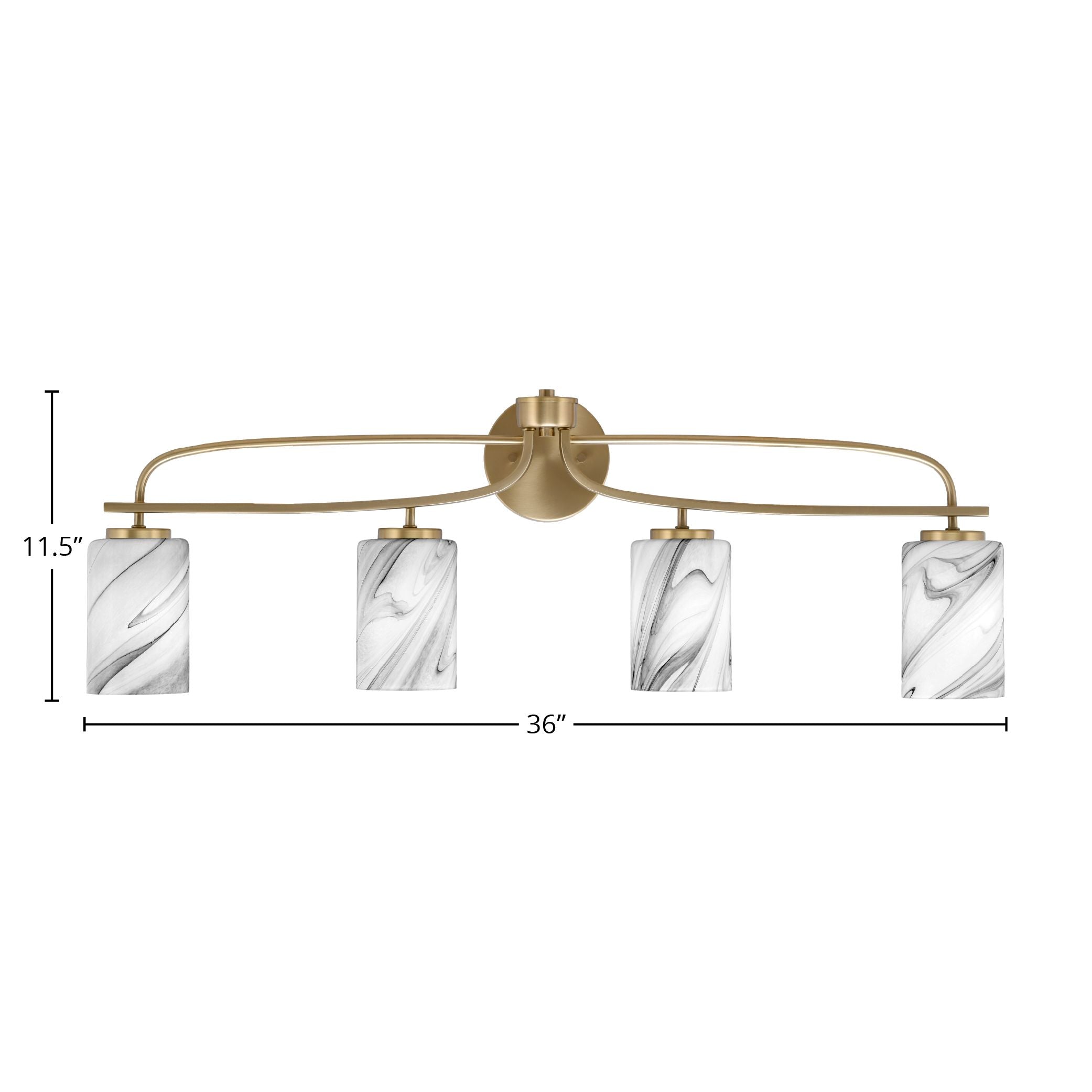 Cavella Four Light Bath Bar in New Age Brass with 4" Onyx Swirl Shade