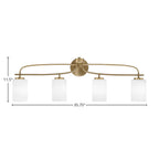 Cavella Four Light Bath Bar in New Age Brass with 4" White Muslin Shade
