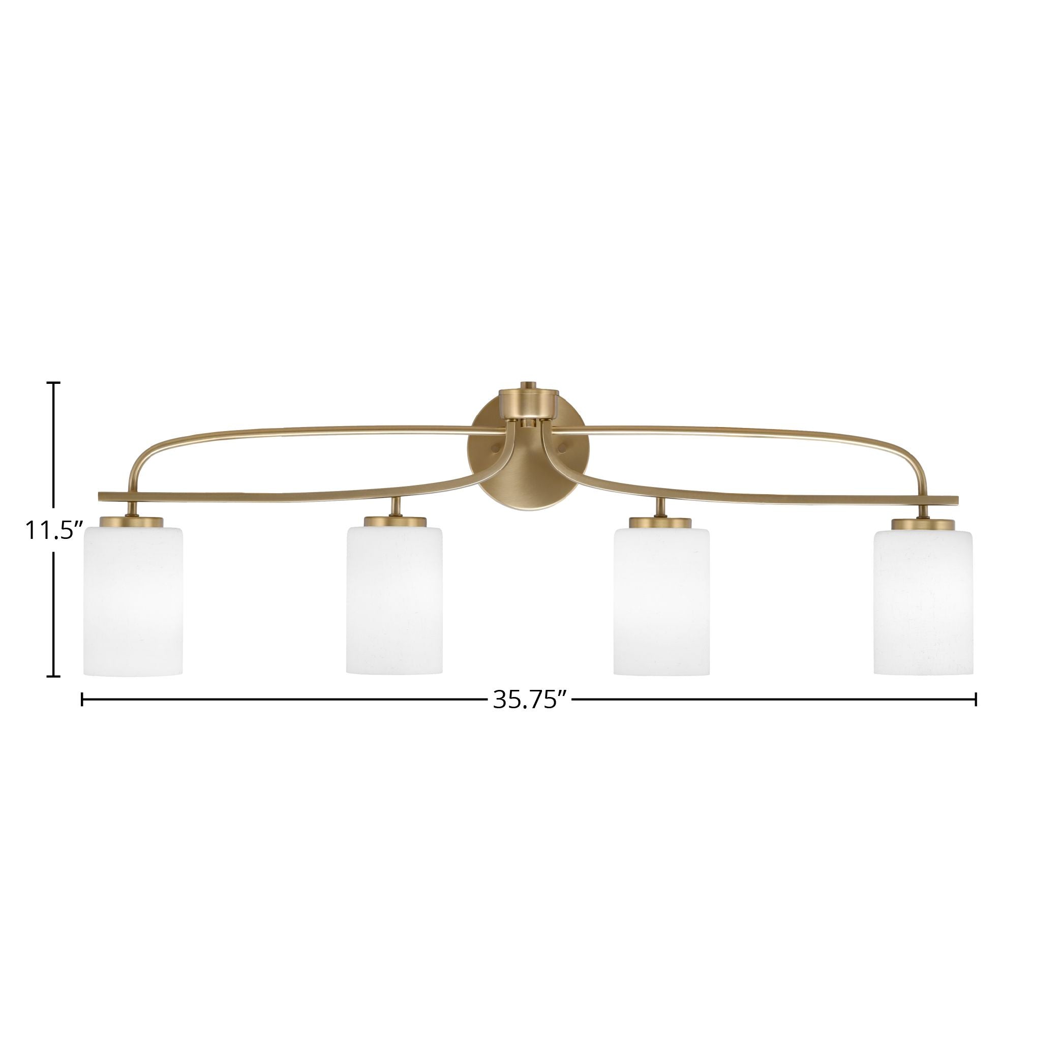 Cavella Four Light Bath Bar in New Age Brass with 4" White Muslin Shade