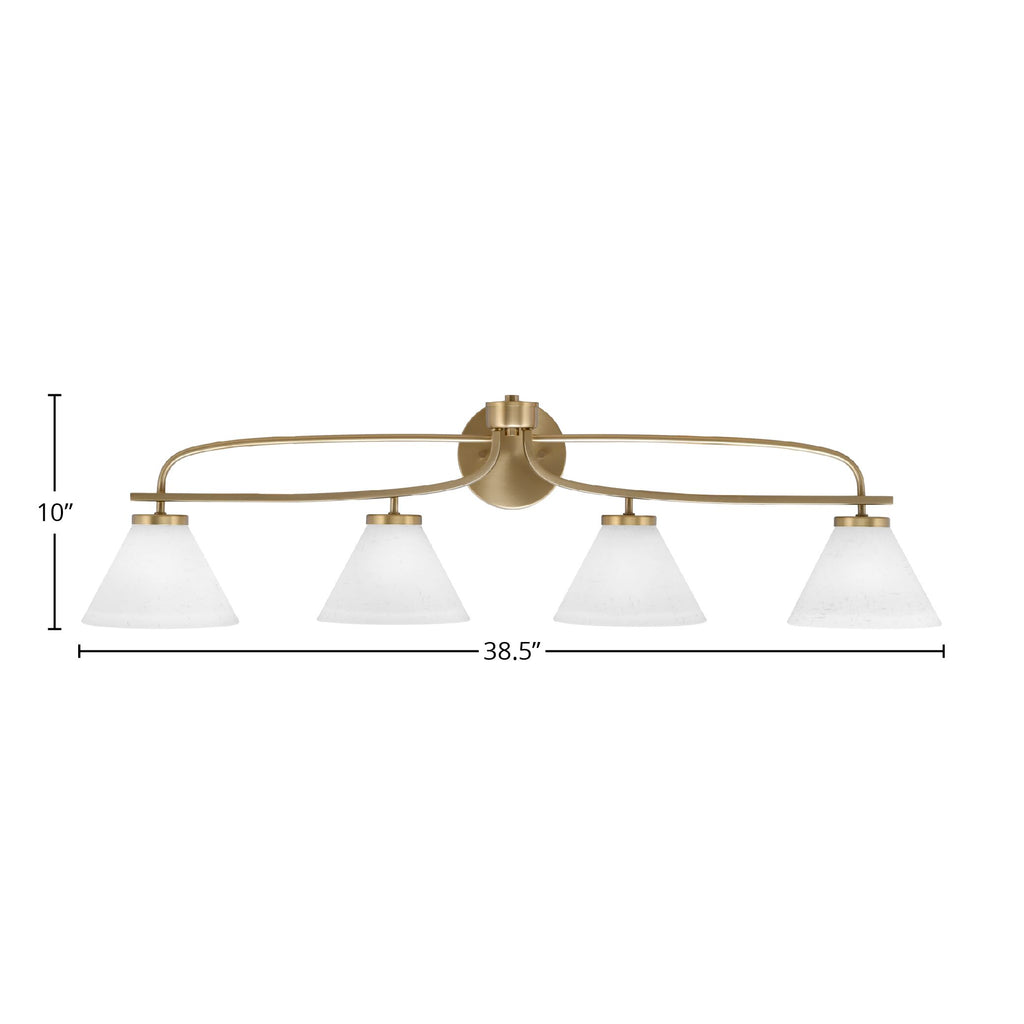 Cavella Four Light Bath Bar in New Age Brass with 7" White Muslin Shade