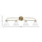 Cavella Four Light Bath Bar in New Age Brass with 7" White Muslin Shade