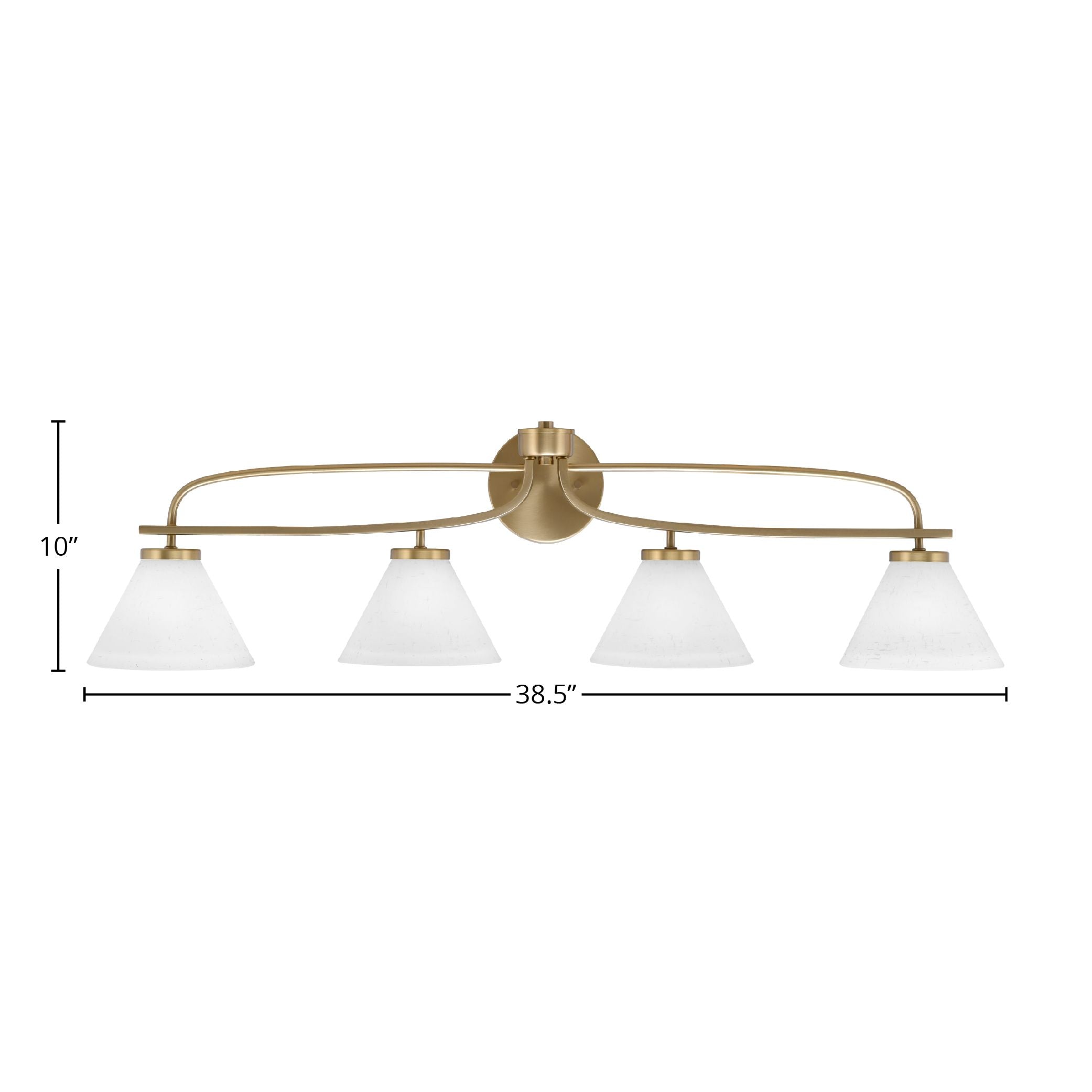 Cavella Four Light Bath Bar in New Age Brass with 7" White Muslin Shade