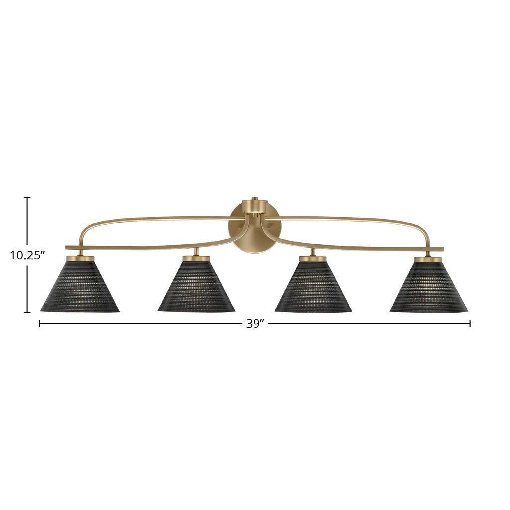 Cavella Four Light Bath Bar in New Age Brass with 7" Black Matrix Shade