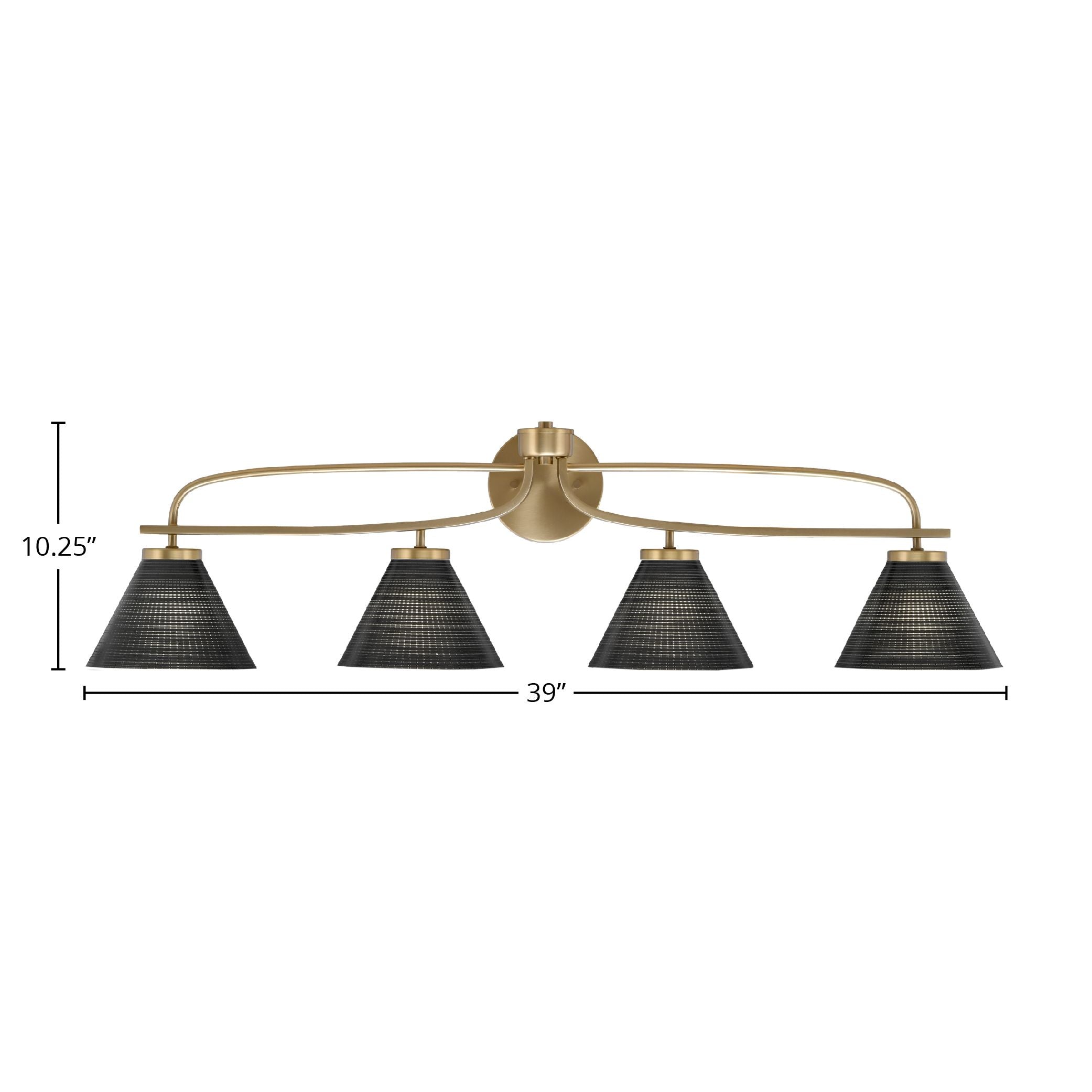 Cavella Four Light Bath Bar in New Age Brass with 7" Black Matrix Shade