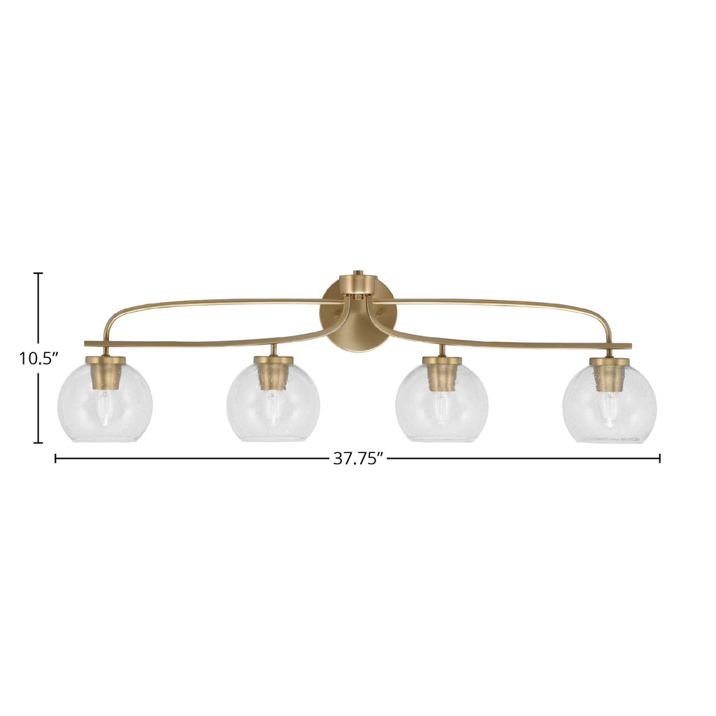 Cavella Four Light Bath Bar in New Age Brass with 5.75" Clear Bubble Shade
