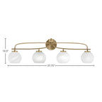 Cavella Four Light Bath Bar in New Age Brass with 5.75" White Marble Shade