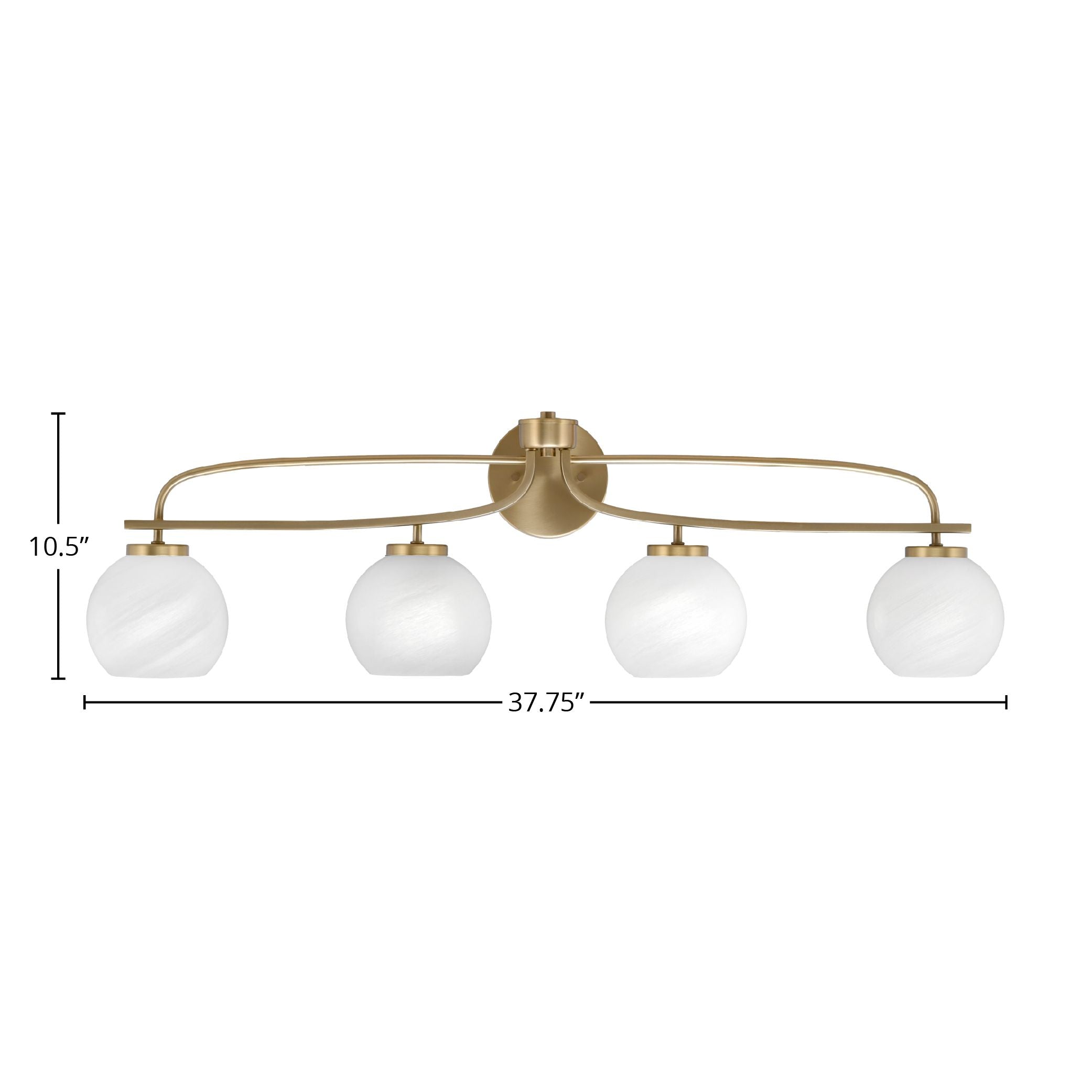 Cavella Four Light Bath Bar in New Age Brass with 5.75" White Marble Shade