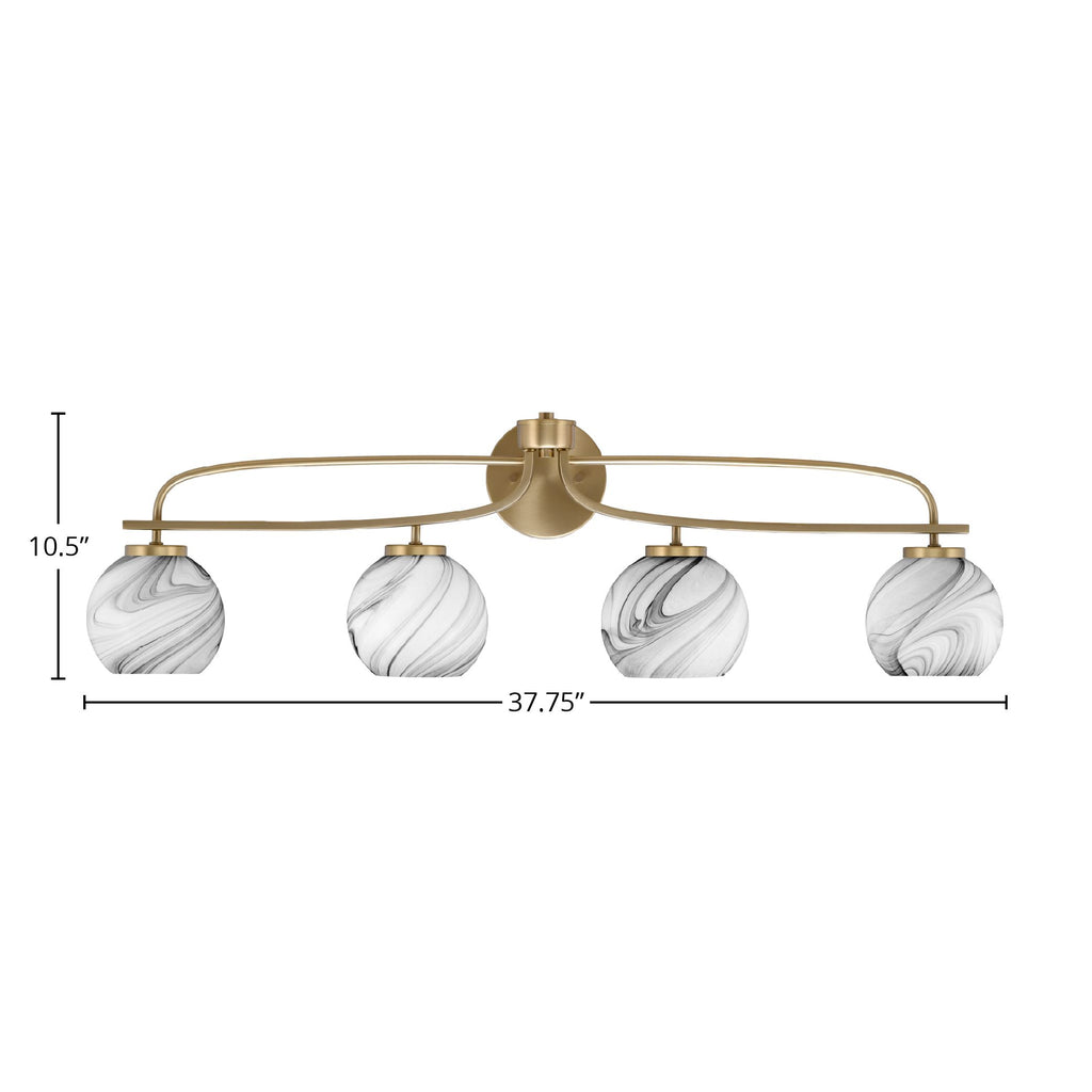 Cavella Four Light Bath Bar in New Age Brass with 5.75" Onyx Swirl Shade