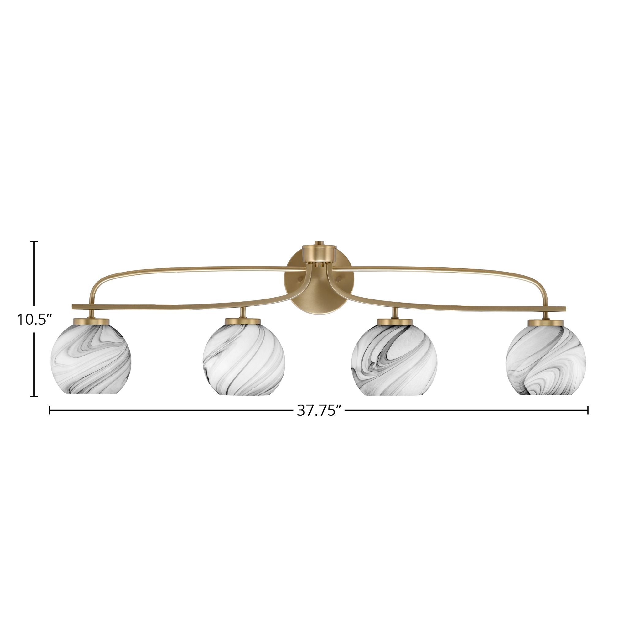 Cavella Four Light Bath Bar in New Age Brass with 5.75" Onyx Swirl Shade