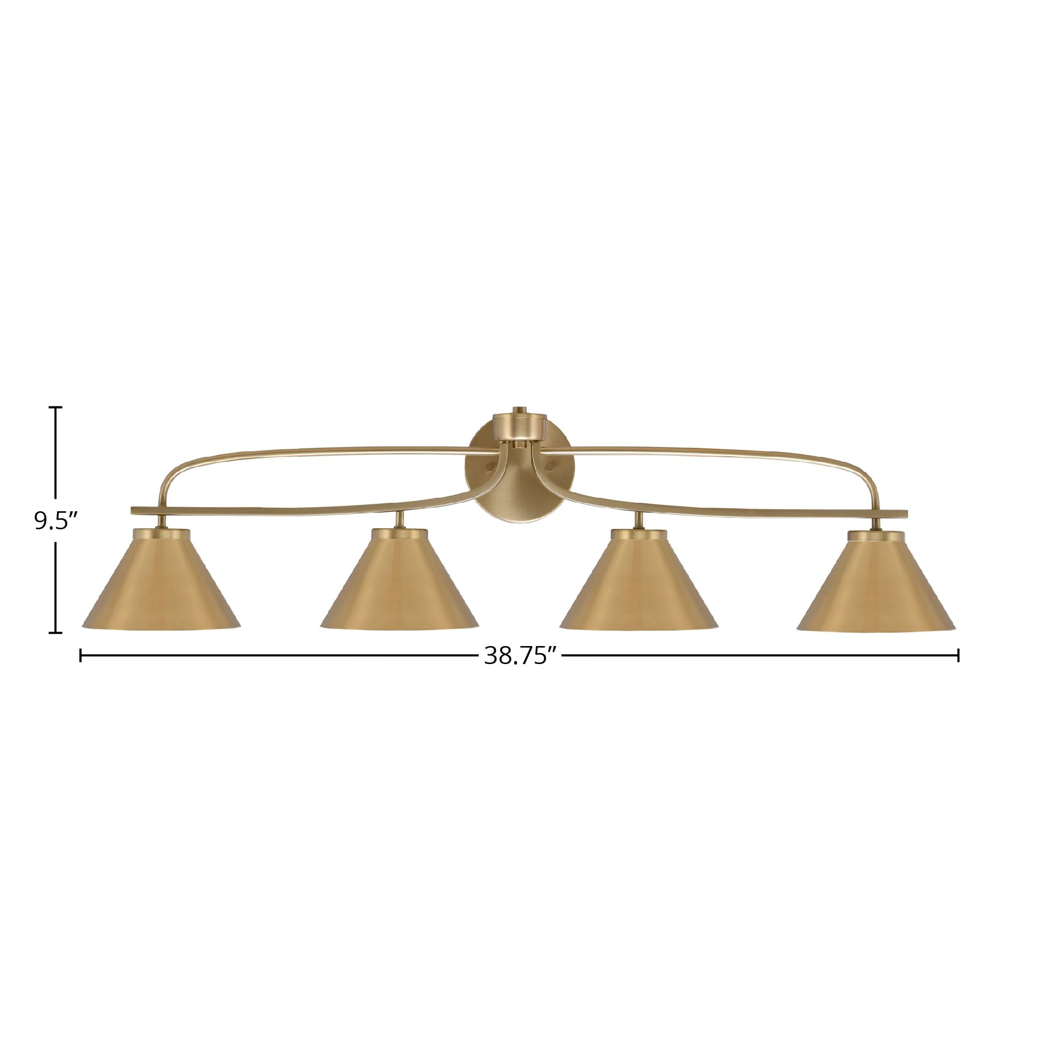 Cavella Four Light Bath Bar in New Age Brass with 7" New Age Brass Cone Metal Shade