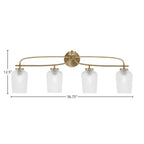 Cavella Four Light Bath Bar in New Age Brass with 5" Clear Textured Shade
