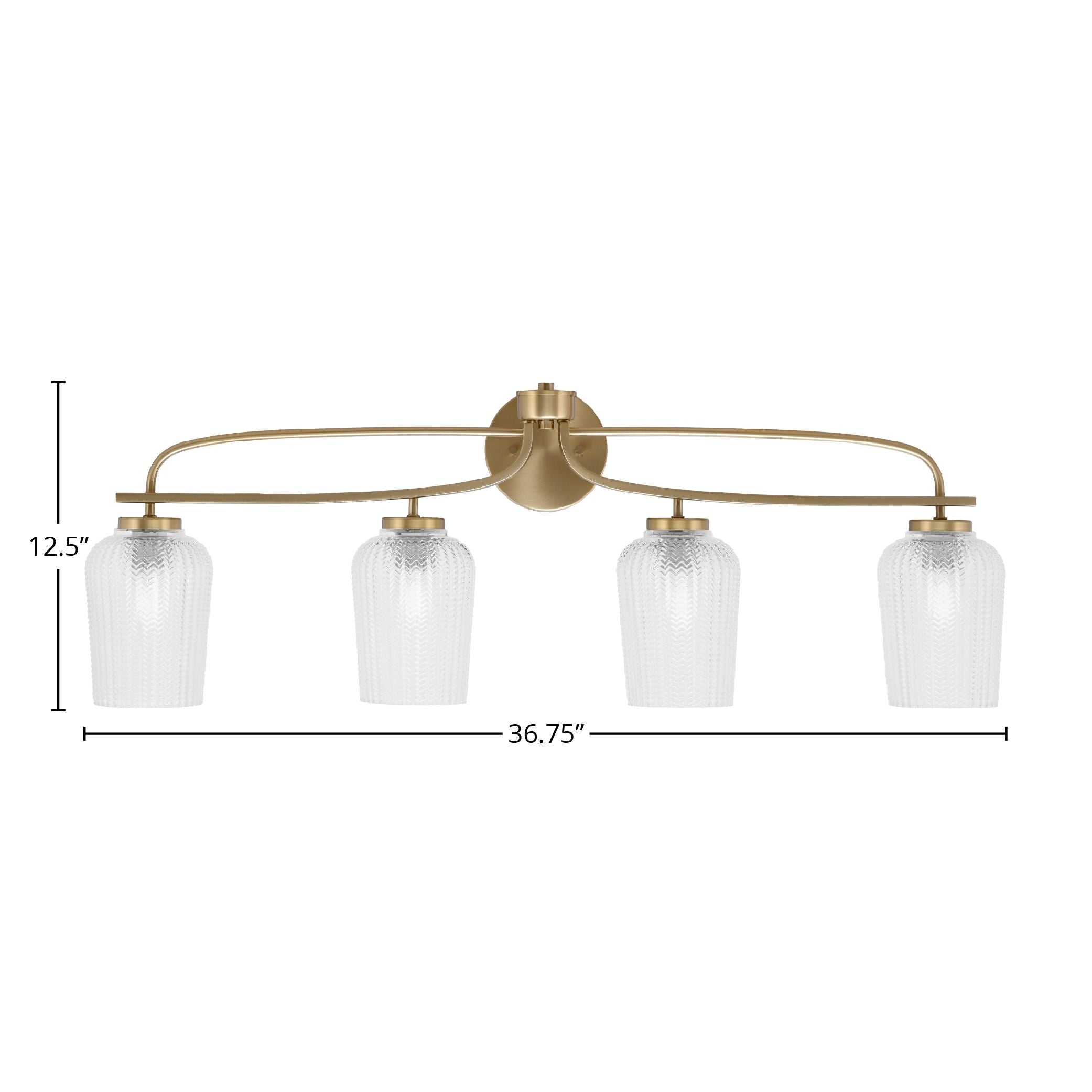 Cavella Four Light Bath Bar in New Age Brass with 5" Clear Textured Shade