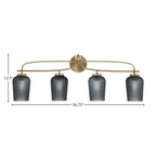 Cavella Four Light Bath Bar in New Age Brass with 5" Smoke Textured Shade