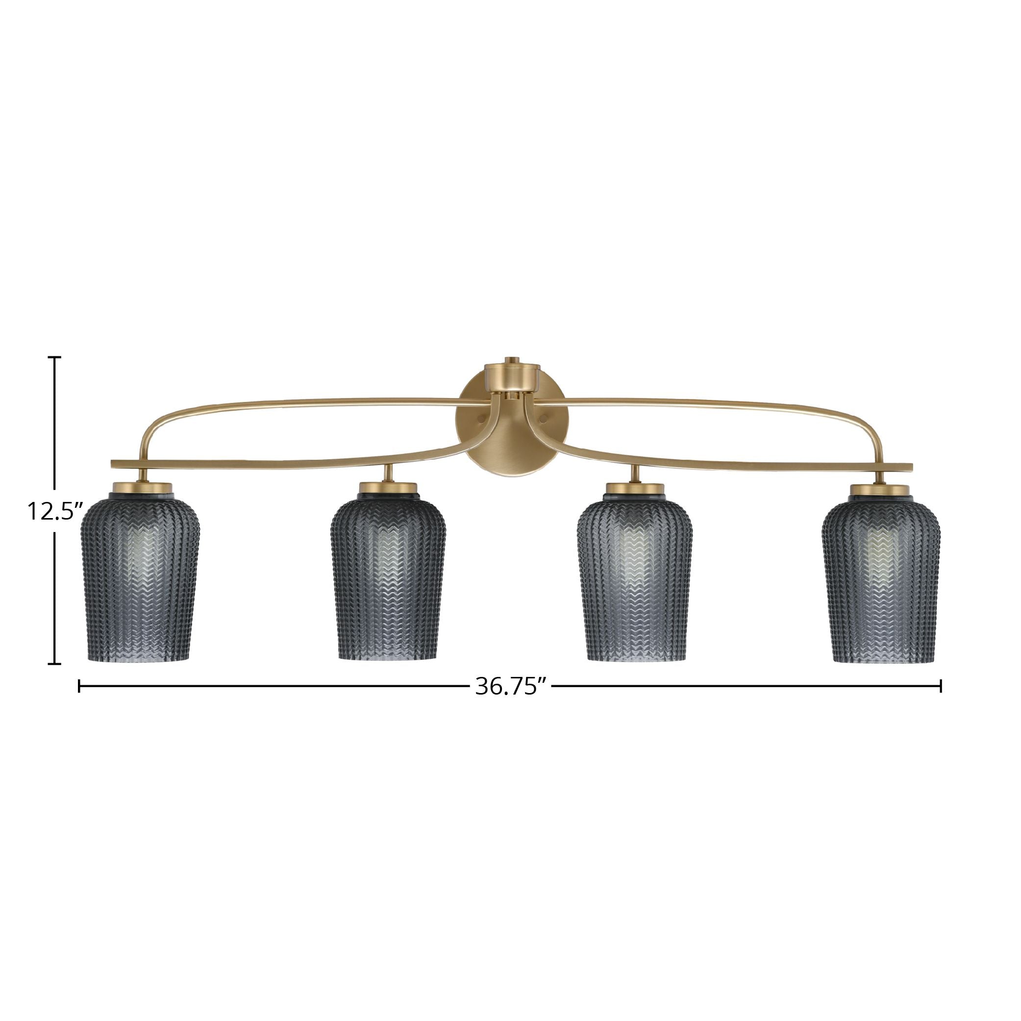 Cavella Four Light Bath Bar in New Age Brass with 5" Smoke Textured Shade