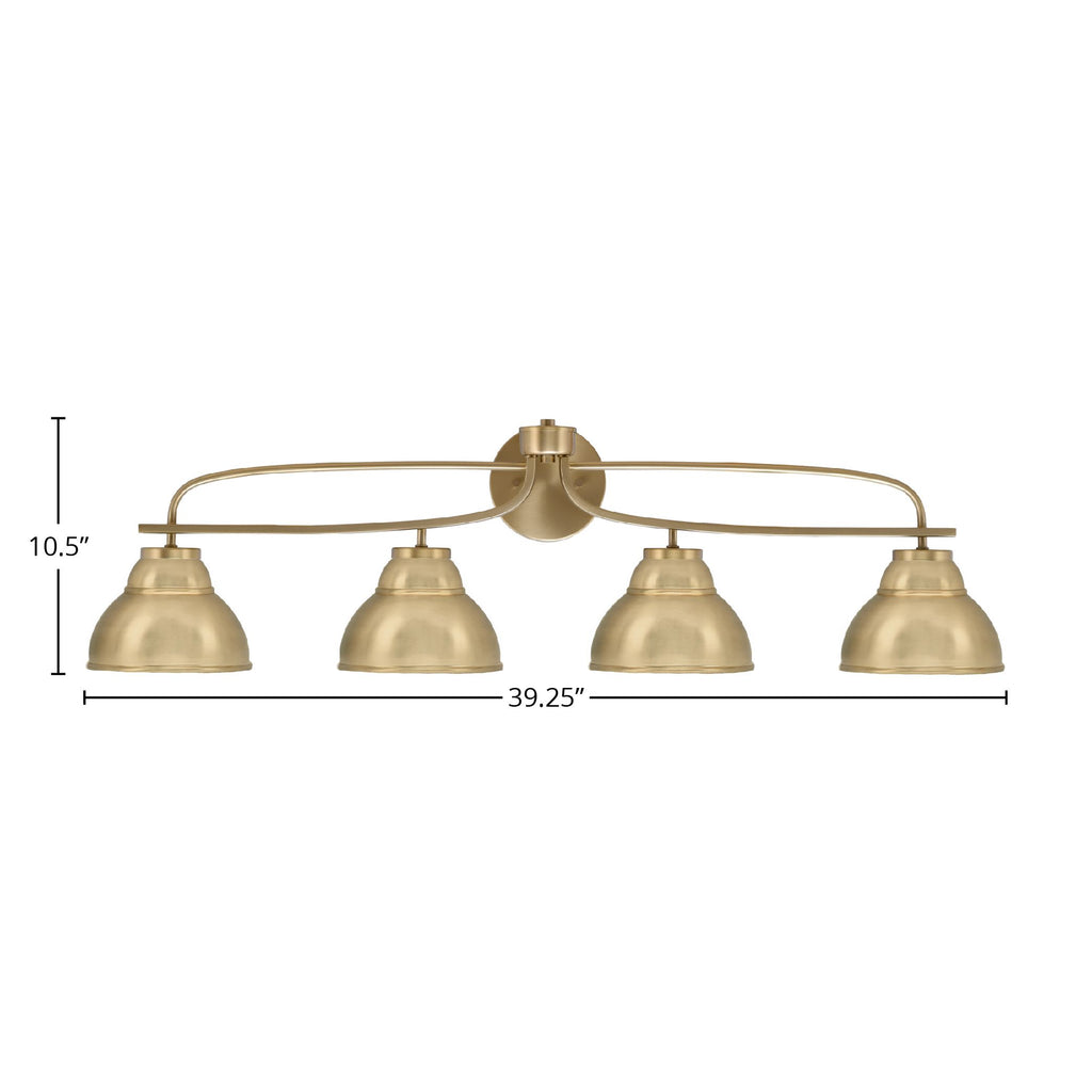 Cavella Four Light Bath Bar in New Age Brass with 7" New Age Brass Double Bubble Metal Shade