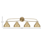 Cavella Four Light Bath Bar in New Age Brass with 7" New Age Brass Double Bubble Metal Shade