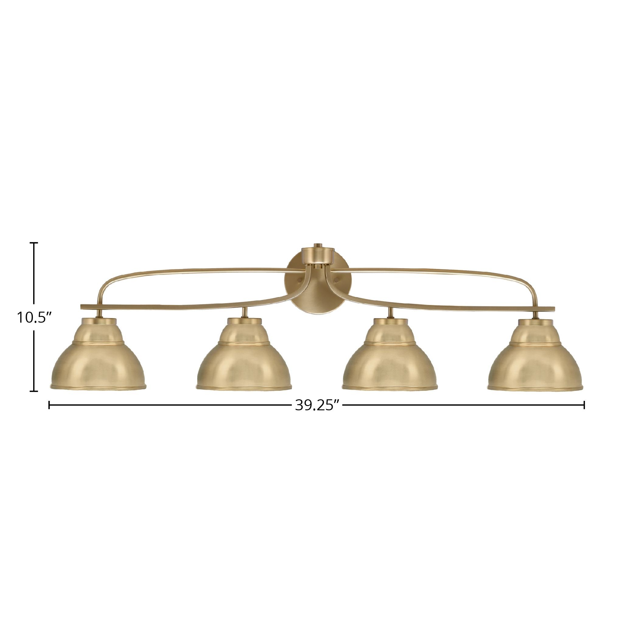 Cavella Four Light Bath Bar in New Age Brass with 7" New Age Brass Double Bubble Metal Shade