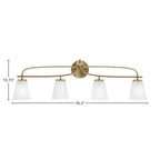 Cavella Four Light Bath Bar in New Age Brass with 4.5" White Muslin Shade