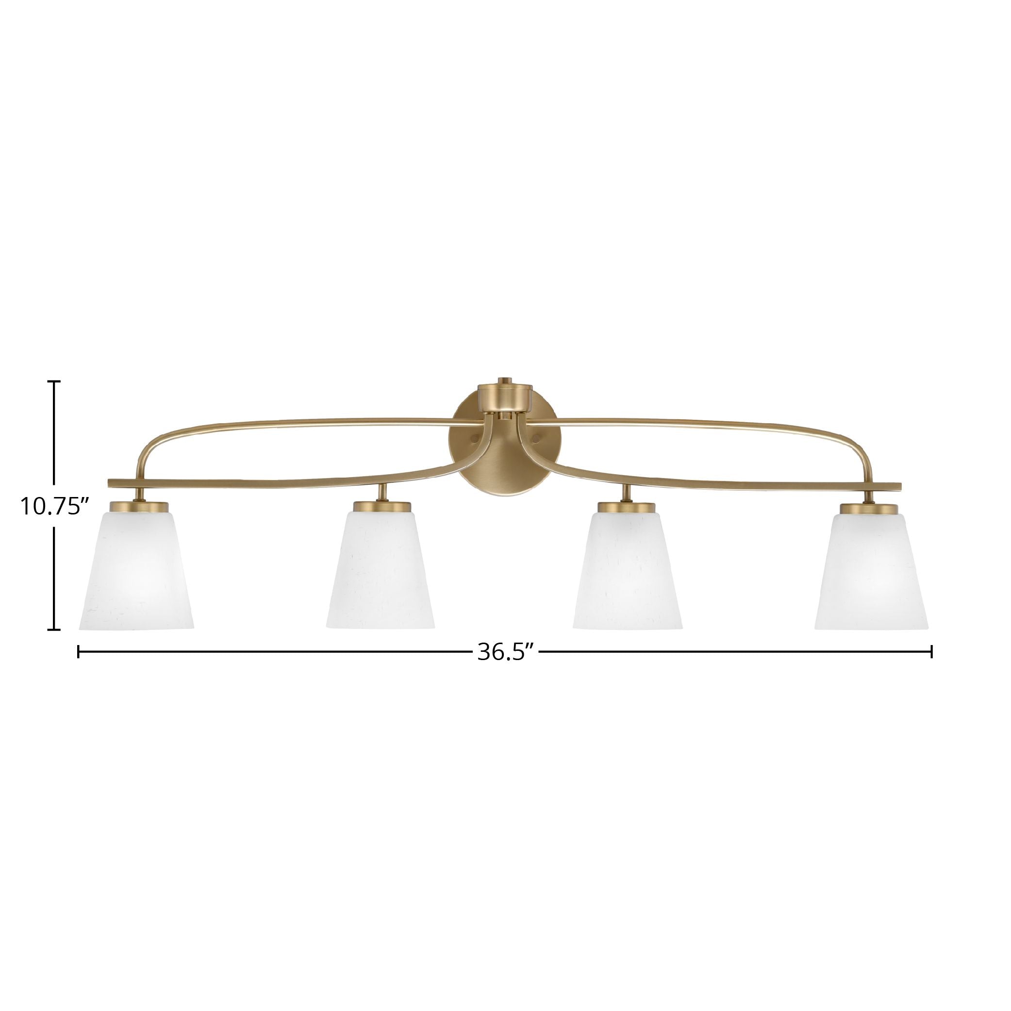 Cavella Four Light Bath Bar in New Age Brass with 4.5" White Muslin Shade
