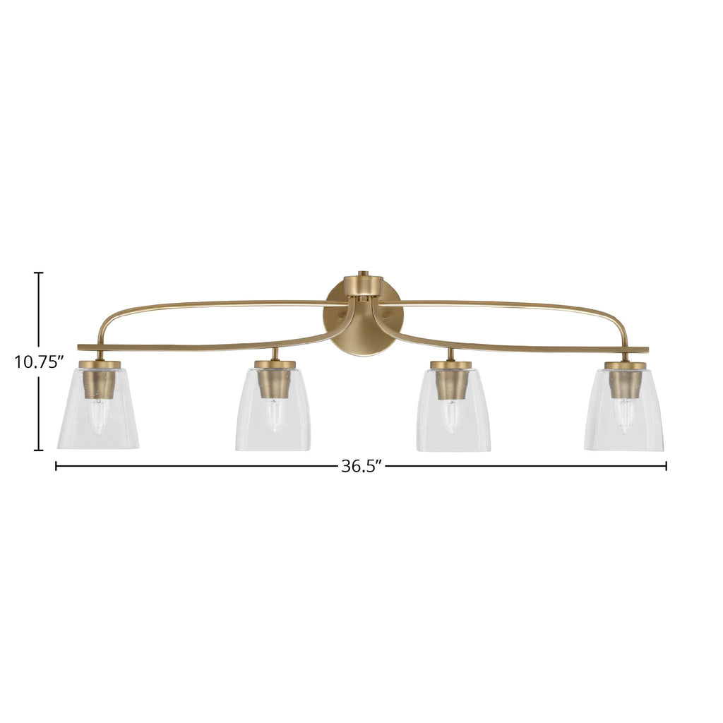 Cavella Four Light Bath Bar in New Age Brass with 4.5" Clear Bubble Shade